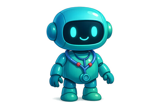Blue futuristic healthcare robot with stethoscope representing digital doctor, hospital medical treatment, clinic innovation, wellness technology and robotics
