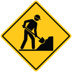 Under Construction Road Sign Vector – Work in Progress Warning Symbol with Digging Man Icon