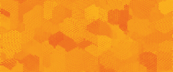 Bright orange hexagonal halftone background with geometric shapes and subtle gradients abstract pattern design modern texture concept vibrant and energetic digital art composition