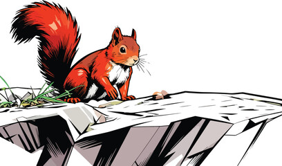 closeup-shot-red-squirrel-stone-park-grabbing-hazelnut-from-pile-hazelnuts illustration