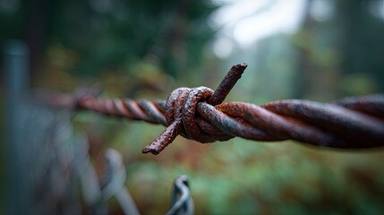 Close-up of Rusty Barbed Wire Knot in Natural Outdoor Setting