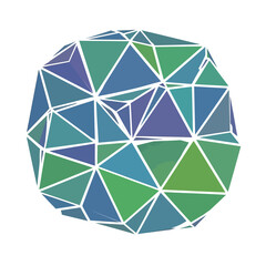Vibrant geometric sphere with abstract polygon facets in cool blue and green tones, representing data, science, or modern design concepts.