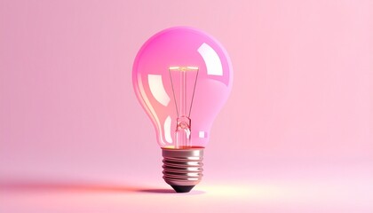 Single light bulb with transparent pink-tinted glass standing upright against soft pink background