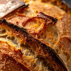 Close-up of artisan sourdough bread's crust