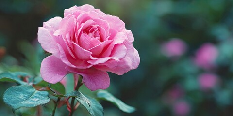 Pink Rose Flower Blooming in Garden with Soft Natural Lighting