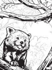 red-panda-tree-branch vector line art