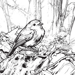 Robin-red-proud vector line art