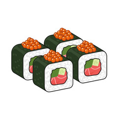 Vibrant salmon and cucumber sushi rolls topped with bright ikura roe, a delicious culinary delight perfect for food blogs and menus