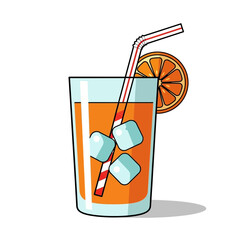 Refreshing orange juice with ice cubes, straw, and orange slice garnish in a tall glass perfect for summer refreshment