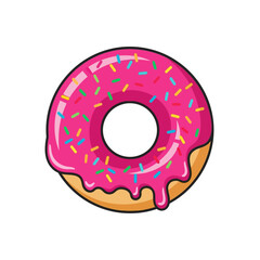 Indulge in vibrant pink frosted donut delight, a sweet treat bursting with colorful sprinkles for pure joy and celebration