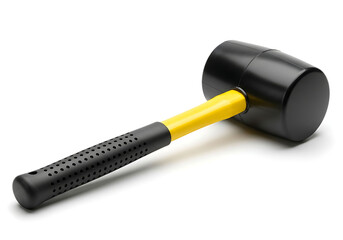 Black rubber mallet with yellow handle on white black mallet