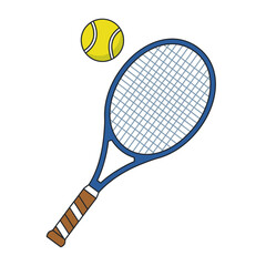 Dynamic tennis racket and ball ready for action on a clean white background, perfect for sports marketing and design.