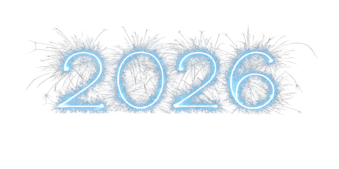 Blue Sparkler Numbers 2026 Glowing Against a Dark Background year isolated on a transparent background