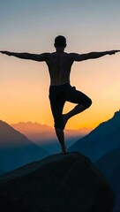 Fototapeta premium Peaceful figure stands in harmony with nature’s morning light.