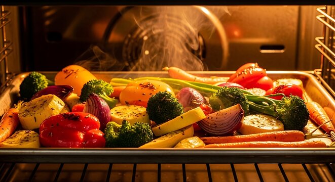 Healthy Roasted Vegetables Cooking in Oven. - Powered by Adobe