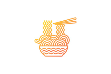 Fototapeta premium A vibrant orange bowl of noodles with chopsticks a minimalist silhouette
