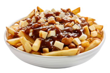 Indulging in a hearty plate of loaded fries topped with savory gravy and cheese cubes