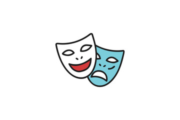 Two theatrical masks representing comedy and tragedy a striking silhouette