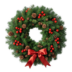 christmas wreath with red ribbon