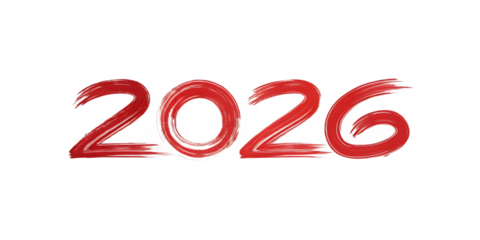 Red brush stroke numbers 2026 over abstract pixelated background year new year isolated on a transparent background