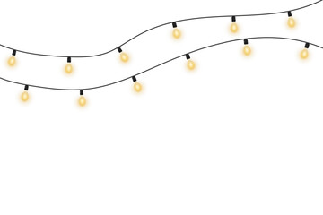 Elegant Christmas lights string with golden illumination, transparent background vector for winter holiday cards, party invitations, and modern festive decoration designs.