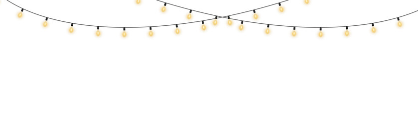 Decorative glowing yellow string lights with sparkles, realistic festive garland for Christmas, New Year, and party designs, isolated vector for banners, cards, winter backgrounds, and event celebrati © Даниил Москаленко