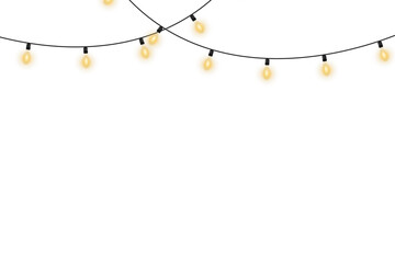 Vector illustration of Christmas lights garland with colorful glowing bulbs, perfect for festive holiday decorations, banners, invitations, greeting cards, posters, seasonal design elements, and winte