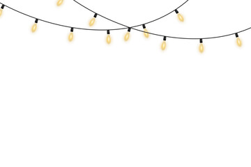 Elegant yellow glowing garland lights, isolated festive decoration with sparkles, ideal for Christmas, New Year, birthday, wedding, or seasonal events, banners, greeting cards, and transparent vector 