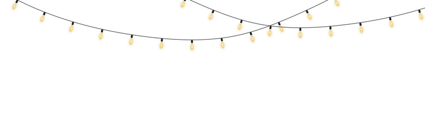 Decorative glowing yellow string lights with sparkles, realistic festive garland for Christmas, New Year, and party designs, isolated vector for banners, cards, winter backgrounds, and event celebrati © Даниил Москаленко