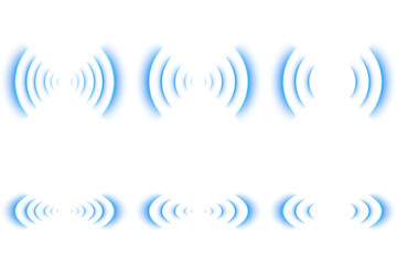 Vector blue sonar waves with circular radar rings and sound pulse patterns. Abstract concentric signal design showing audio vibration, echo reflection, and sound frequency for technology illustration.
