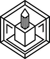 Isometric Pencil in Cube Drawing. Geometric Cube and Pencil Vector. Creative Concept and Design Icon.
