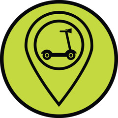 Scooter Sharing Service Pin Icon. Neon Green Location Marker Vector. Urban Mobility and Transport Symbol.
