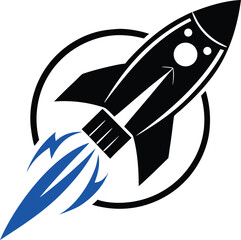 Cartoon Rocket Blast Off Icon. Spacecraft Launch Vector Graphic. Energetic Rocket Ship Logo.
