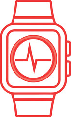 Red Line Art Smartwatch Icon. ECG Heart Monitor Watch Vector. Fitness Tracker Line Graphic.
