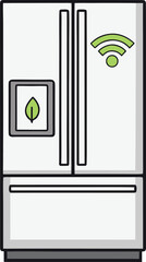 Smart Refrigerator Appliance Icon. Wi-Fi Connected Fridge Vector. Modern Kitchen Tech Graphic.
