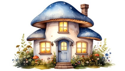 Whimsical mushroom house illustration