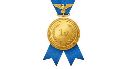 Gold First Place Medal with Blue Ribbon and Eagle award