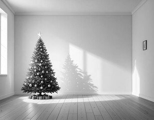 静かな部屋に佇むクリスマスツリーの存在感