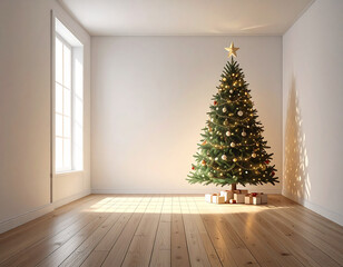 静かな部屋に佇むクリスマスツリーの存在感