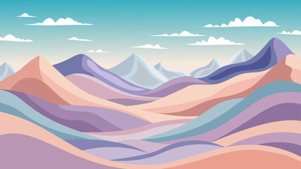 Peaceful Abstrac Mountain Landscape Illustration and Colorful