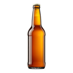 Golden Beer Bottle with Crown Cap on White Background