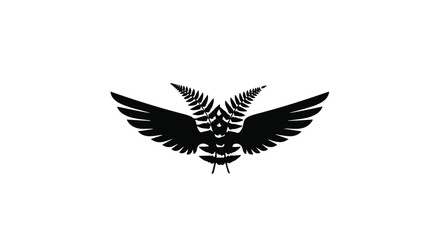 Obraz premium Elegant black wings and fern fronds create a stylized, symbolic emblem on a clean white background.