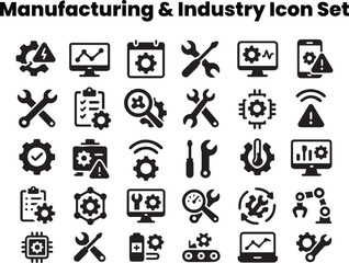 Editable predictive maintenance icon set — industrial monitoring outline