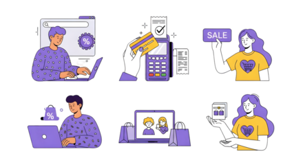 Online shopping and payment process illustration set