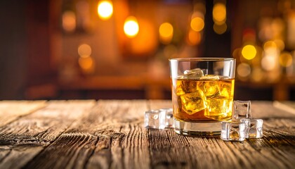 Whiskey on a rustic bar