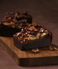 Brownie Bars with nuts and chocolate syrup