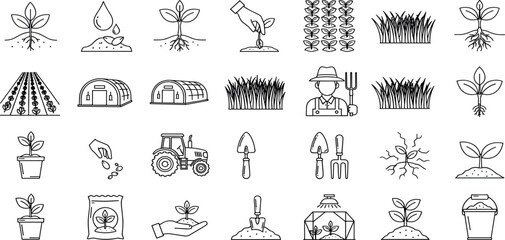 Collection of gardening and agriculture-related icons for various uses