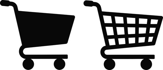 Shopping Cart Trolley Icon Solid and Wireframe on Transparent Background