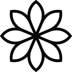 Simple Black Flower Shape with Eight Petals on Transparent Background
