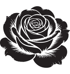 Black Rose Silhouette with Base on White Background